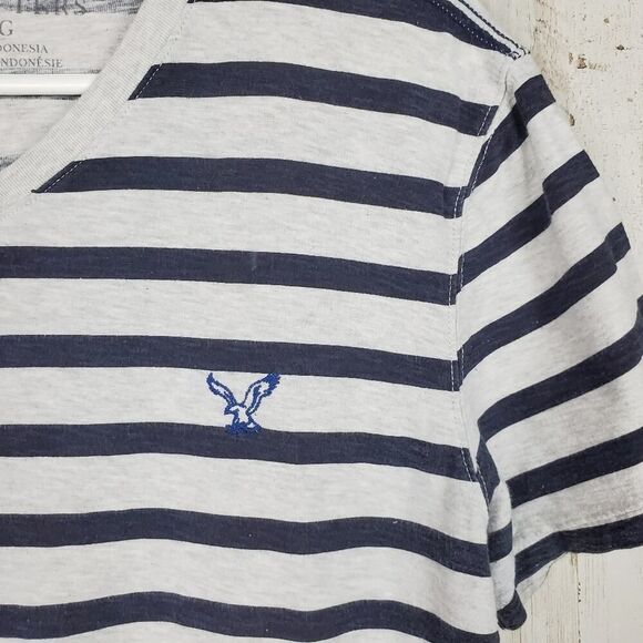 American Eagle Outfitters Striped V Neck Top Blue & Gray Large - Picture 5 of 10